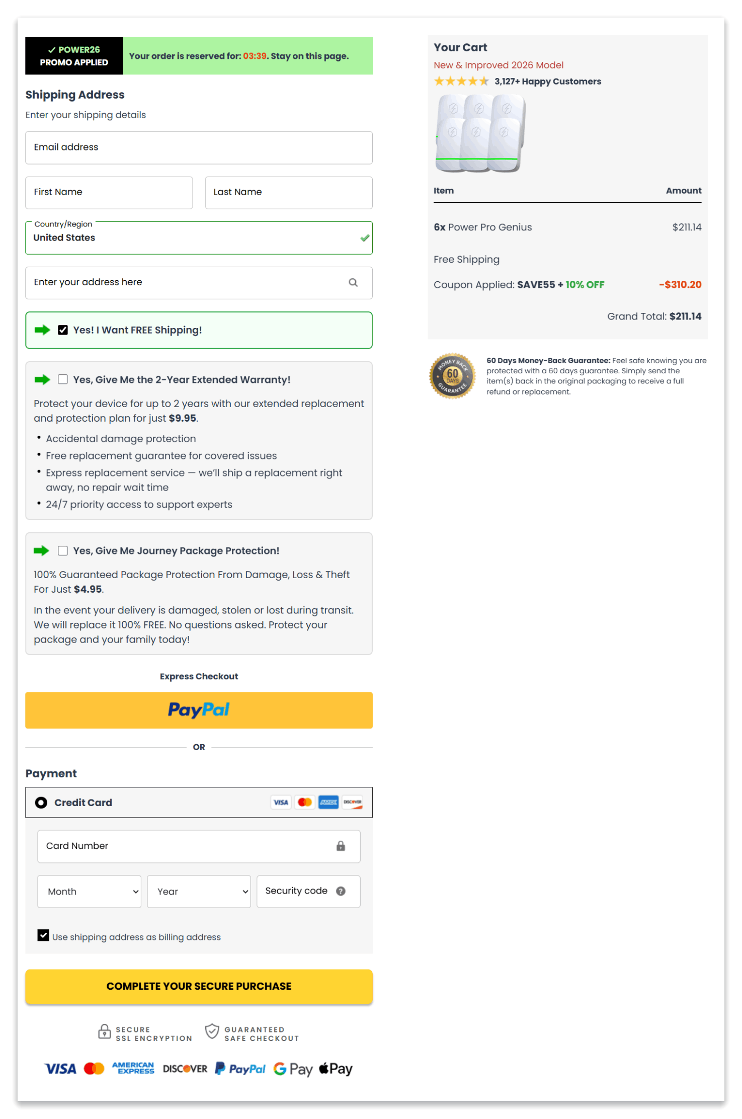 Power Pro Genius checkout page